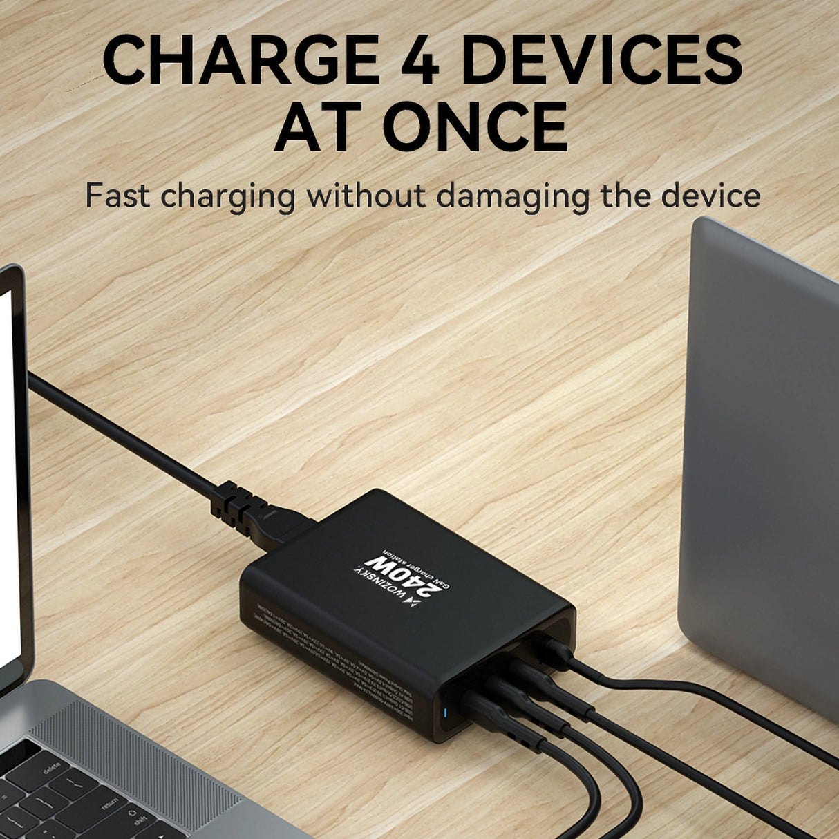GaN Wozinsky WGCSB 240W USB-A / 3 x USB-C Wall Charger - sort