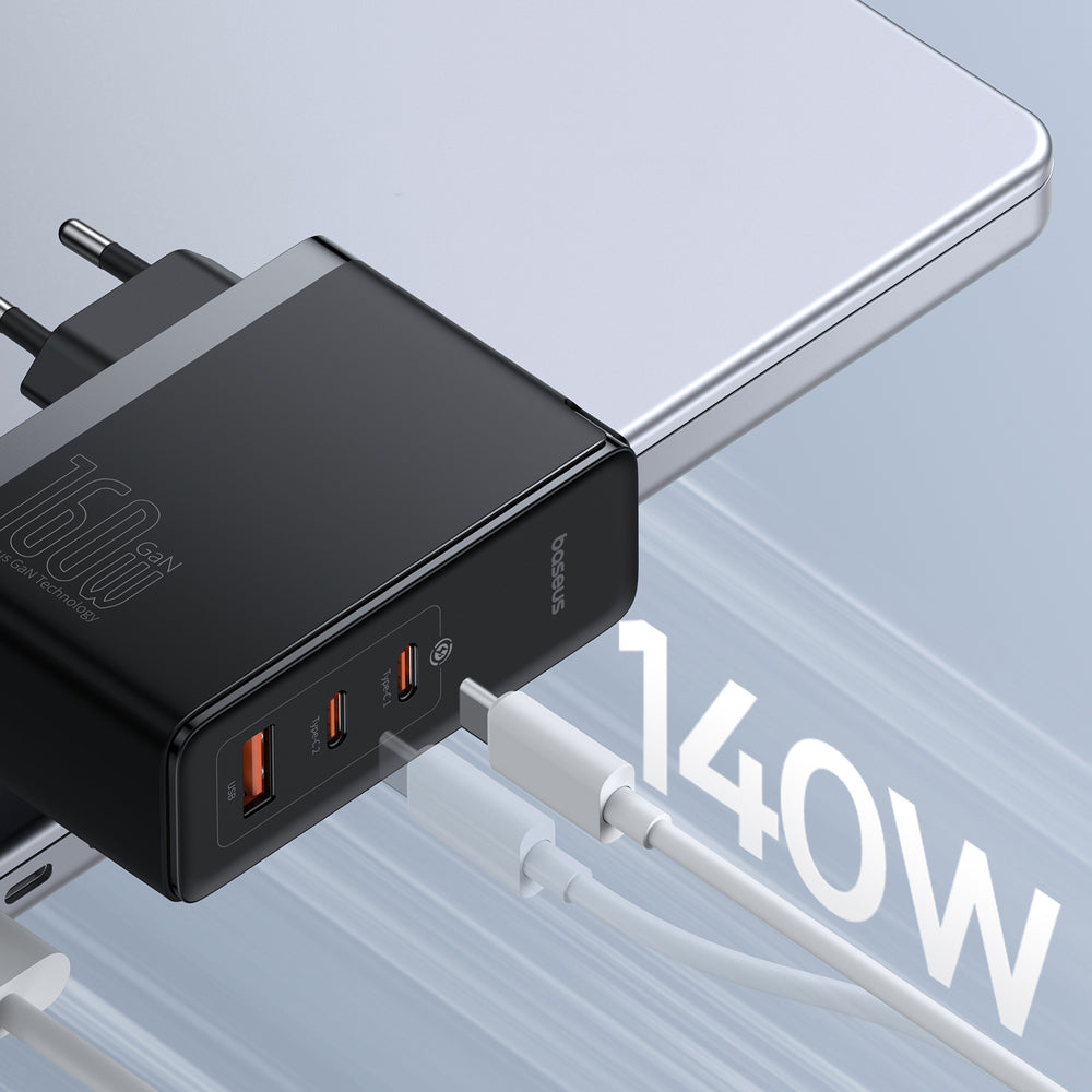 Baseus GaN5 Pro GaN oplader 2x USB-C / USB-A 160W - sort + USB-C - USB-C 240W kabel - sort