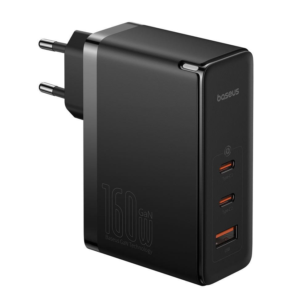 Baseus GaN5 Pro GaN oplader 2x USB-C / USB-A 160W - sort + USB-C - USB-C 240W kabel - sort