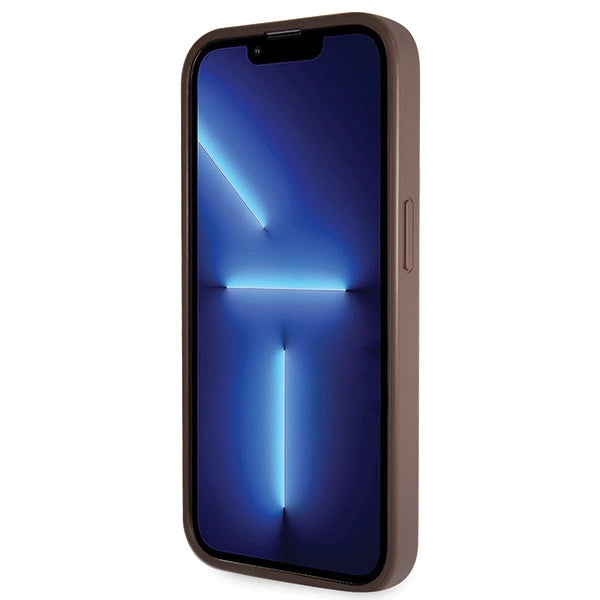 Guess GUHCP14LP4TDSCPW-fodtæppe til iPhone 14 Pro - brunt Crossbody 4G Metal Logo