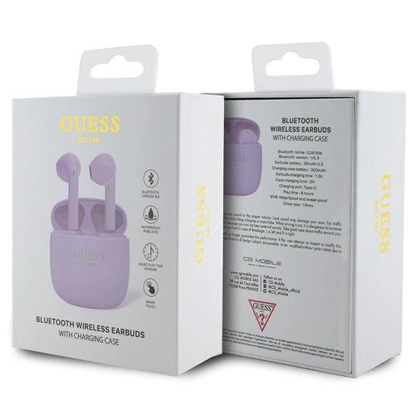 Guess GUTWST26PSU TWS Bluetooth-hovedtelefoner + dockingstation - lilla Classic EST Logo