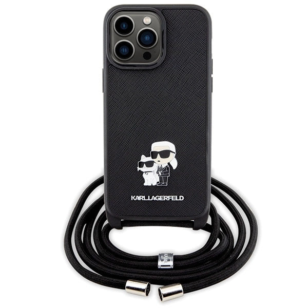 Karl Lagerfeld KLHCP14XSAKCPSK case for iPhone 14 Pro Max 6.7" hardcase - black Crossbody Saffiano Metal Pin Karl&Choupette