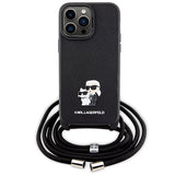 Karl Lagerfeld KLHCP14XSAKCPSK case for iPhone 14 Pro Max 6.7" hardcase - black Crossbody Saffiano Metal Pin Karl&Choupette