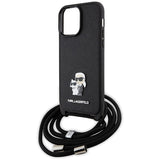 Karl Lagerfeld KLHCP14XSAKCPSK case for iPhone 14 Pro Max 6.7" hardcase - black Crossbody Saffiano Metal Pin Karl&Choupette