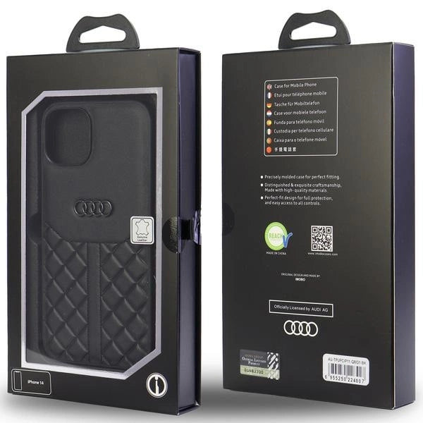Audi Genuine Leather iPhone 11 / Xr 6.1" sort/sort hardcase AU-TPUPCIP11R-Q8/D1-BK