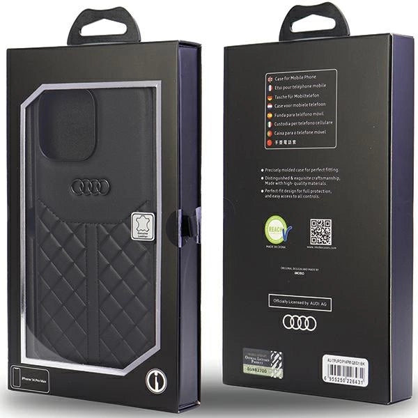 Audi Ægte læderfoder til iPhone 14 Pro Max 6.7" - sort AU-TPUPCIP14PM-Q8/D1-BK