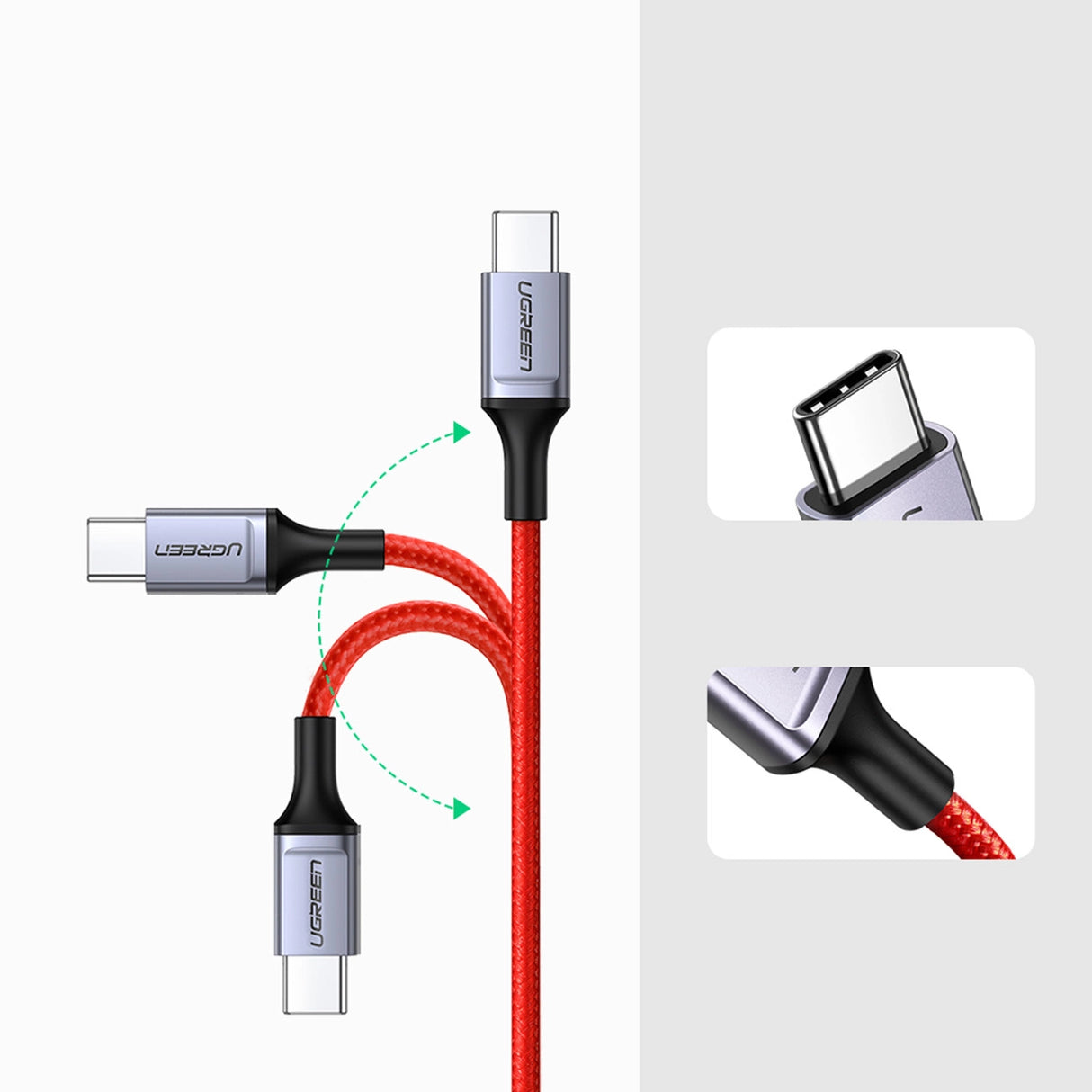Grøn US294 USB-C - USB-C 3A 480Mb/s kabel 1m - rød