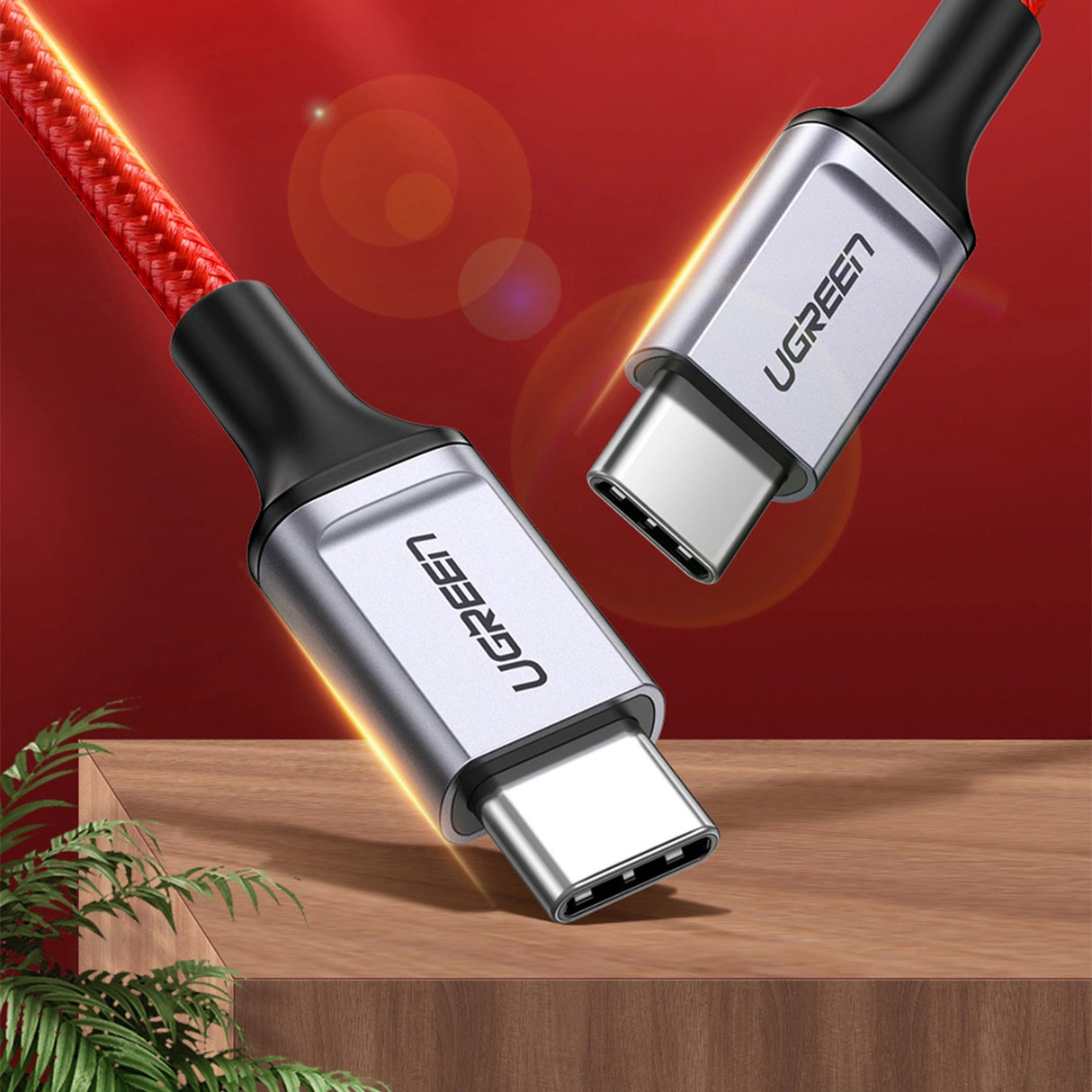 Grøn US294 USB-C - USB-C 3A 480Mb/s kabel 1m - rød