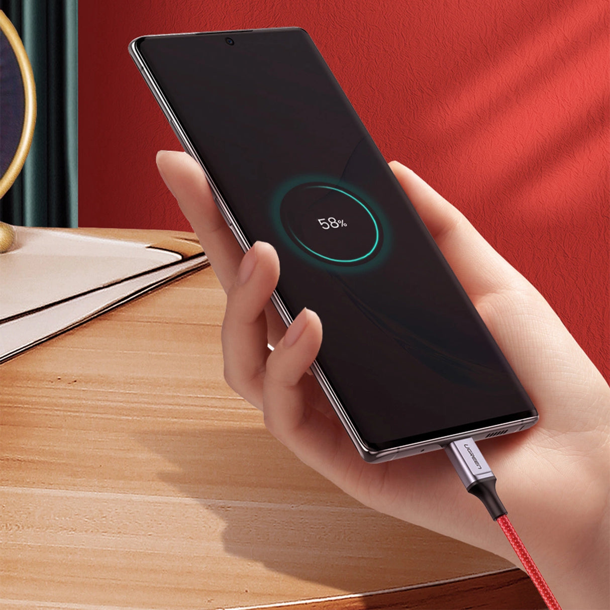 Grøn US294 USB-C - USB-C 3A 480Mb/s kabel 1m - rød