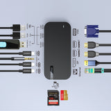 HUB Choetch M52 USB-C - USB-C PD/USB-C/USB-A/HDMI/VGA/DP/SD/TF/RJ45/AUX - grå