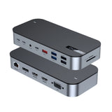 HUB Choetch M52 USB-C - USB-C PD/USB-C/USB-A/HDMI/VGA/DP/SD/TF/RJ45/AUX - grå