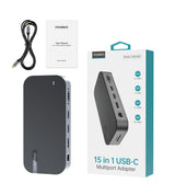 HUB Choetch M52 USB-C - USB-C PD/USB-C/USB-A/HDMI/VGA/DP/SD/TF/RJ45/AUX - grå