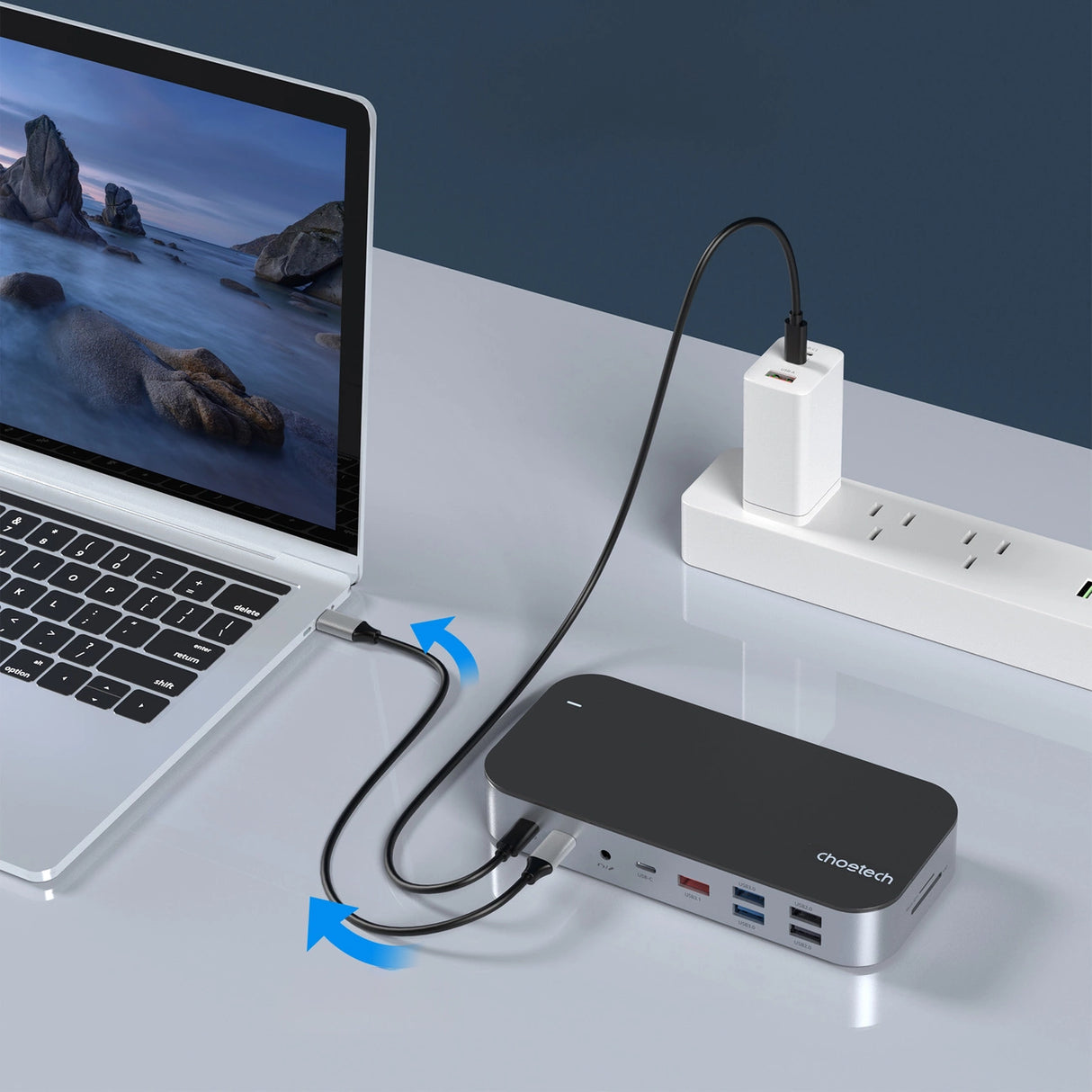 HUB Choetch M52 USB-C - USB-C PD/USB-C/USB-A/HDMI/VGA/DP/SD/TF/RJ45/AUX - grå