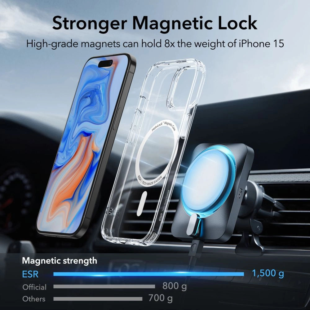 ESR Classic Hybrid Halolock Case med MagSafe til iPhone 15 - Klar