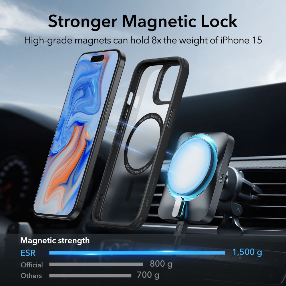 ESR Classic Hybrid Halolock Case med MagSafe til iPhone 15 - Matte Black