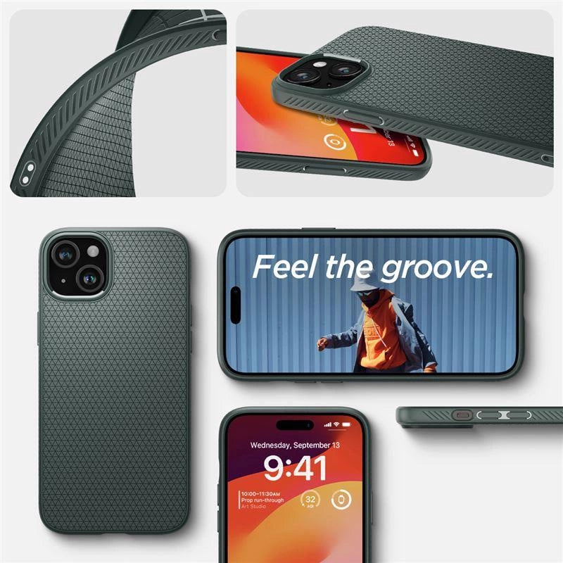 Spigen Liquid Air iPhone 15 Plus-kasse - mørkegrøn