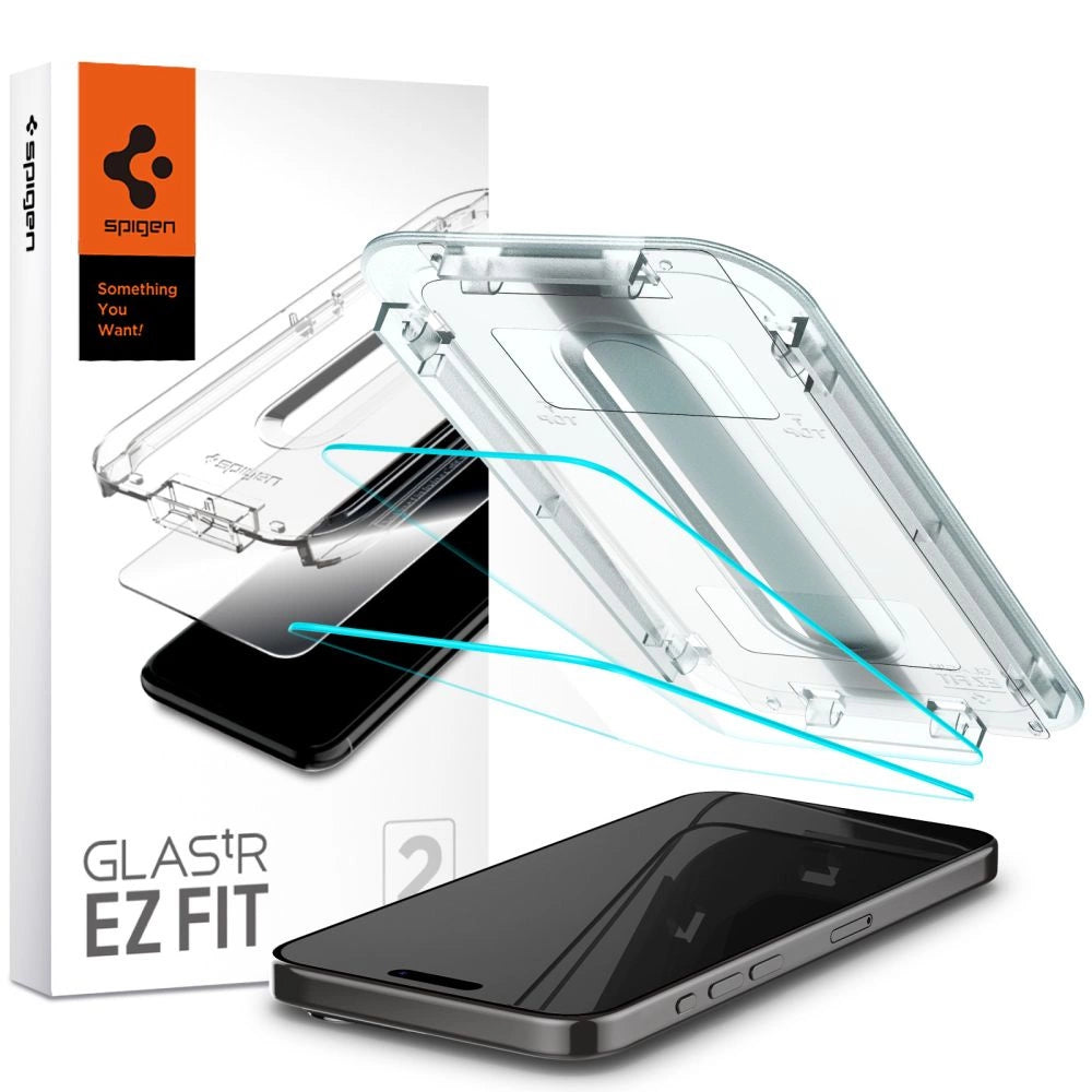 Spigen Glas.tR EZ Fit hærdet glas til iPhone 15 Pro - 2 stk.