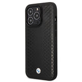 BMW læder Diamond mønster sag til iPhone 14 Pro - sort