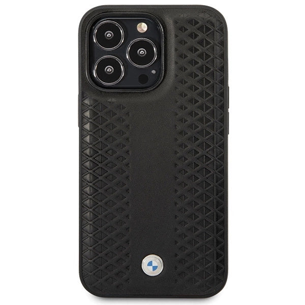 BMW læder Diamond mønster sag til iPhone 14 Pro - sort