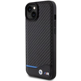 BMW læder Carbon-foder for iPhone 15 Plus - sort