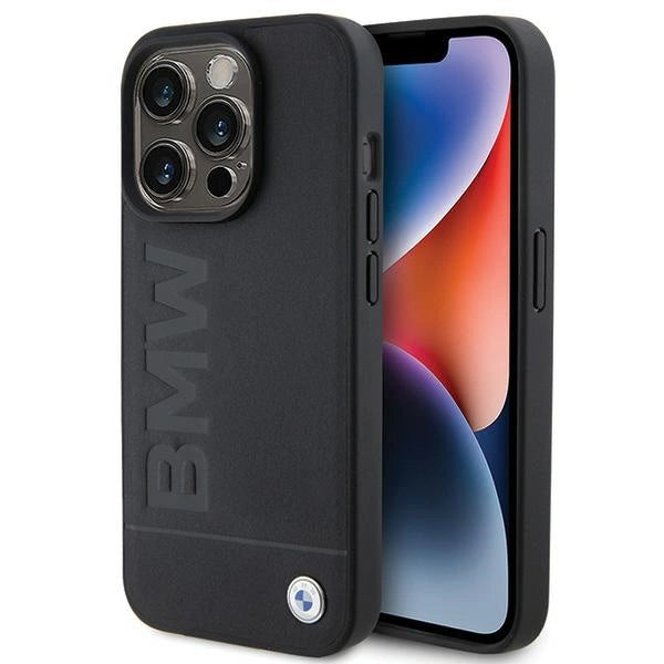 BMW MagSafe læder Hot Stamp case til iPhone 15 Pro - sort