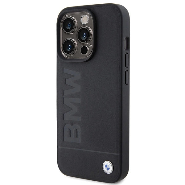 BMW MagSafe læder Hot Stamp case til iPhone 15 Pro - sort