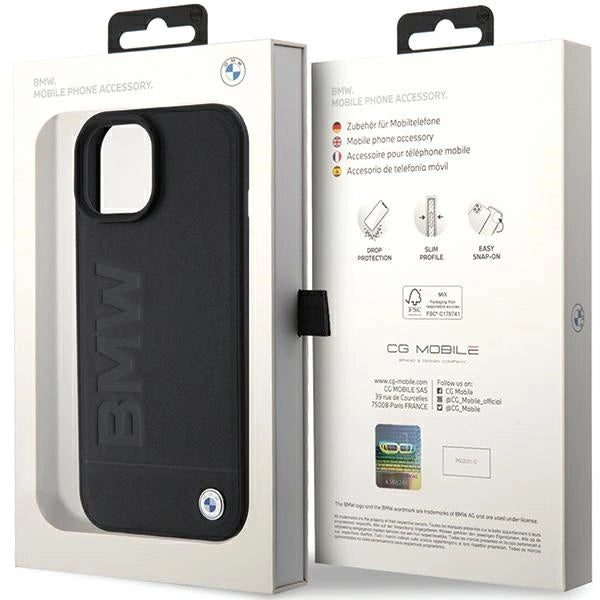 BMW MagSafe Hot Stamp læderhylster til iPhone 15 Plus - sort