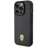 Ferrari Carbon Metal Logo MagSafe-hylster til iPhone 15 Pro - sort