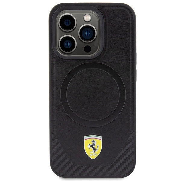 Ferrari Carbon Metal Logo MagSafe-hylster til iPhone 15 Pro - sort
