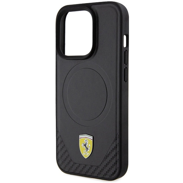 Ferrari Carbon Metal Logo MagSafe-hylster til iPhone 15 Pro - sort