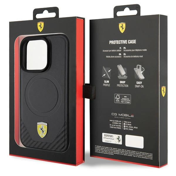 Ferrari Carbon Metal Logo MagSafe-hylster til iPhone 15 Pro - sort