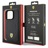 Ferrari Carbon Metal Logo MagSafe-hylster til iPhone 15 Pro - sort