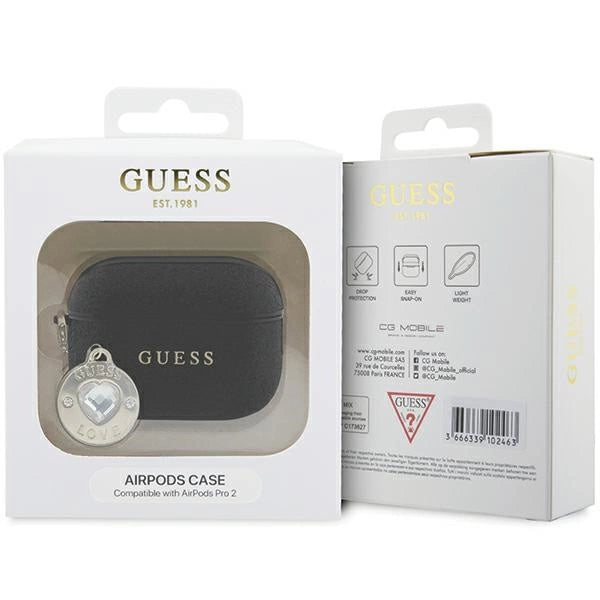 Guess GUAP2PGEHCDK-kasse til AirPods Pro 2-omslag - sort Fixed Glitter Heart Diamond Charm