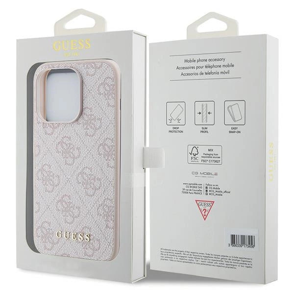 Guess 4G Metal Gold Logo-hylster til iPhone 15 Pro - pink