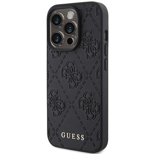 Guess læder 4G Stemplet case til iPhone 15 Pro - sort