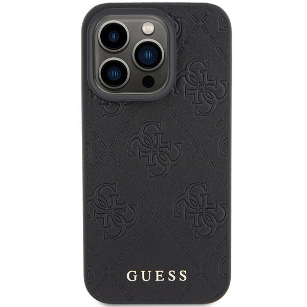 Guess læder 4G Stemplet case til iPhone 15 Pro - sort