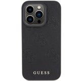 Guess læder 4G Stemplet case til iPhone 15 Pro - sort