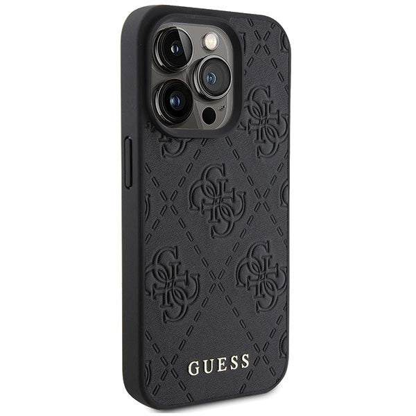 Guess læder 4G Stemplet case til iPhone 15 Pro - sort