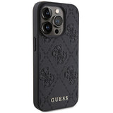 Guess læder 4G Stemplet case til iPhone 15 Pro - sort