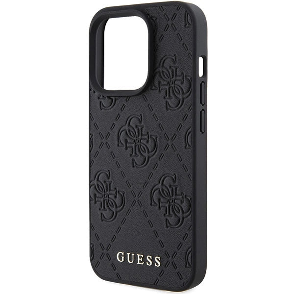 Guess læder 4G Stemplet case til iPhone 15 Pro - sort