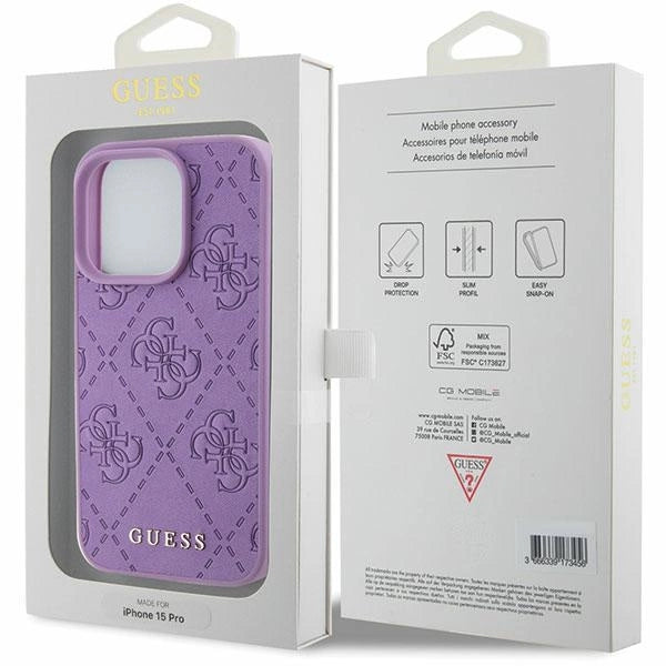 Guess læder 4G Stemplet case til iPhone 15 Pro - lilla