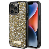 Guess Rhinestone Metal Logo-hylster til iPhone 15 Pro - gul