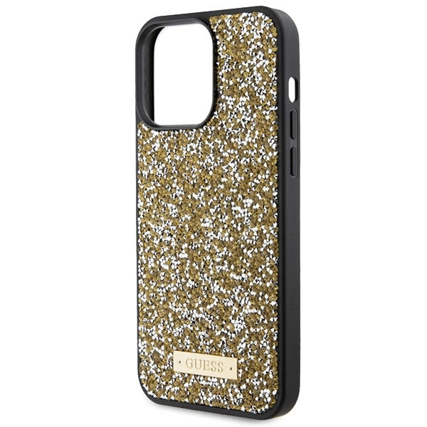 Guess Rhinestone Metal Logo-hylster til iPhone 15 Pro - gul