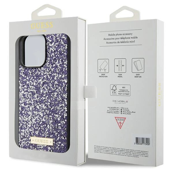 Guess Rhinestone Metal Logo-hylster til iPhone 15 Pro - pink