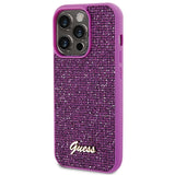 Guess Disco Metal Script-hylster til iPhone 15 Pro - pink