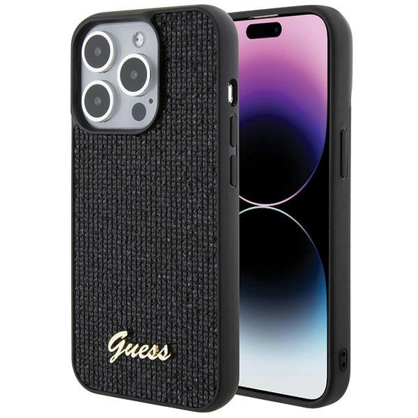 Guess Disco Metal Script-hylster til iPhone 15 Pro - sort