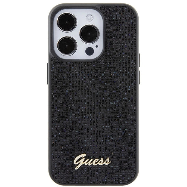 Guess Disco Metal Script-hylster til iPhone 15 Pro - sort