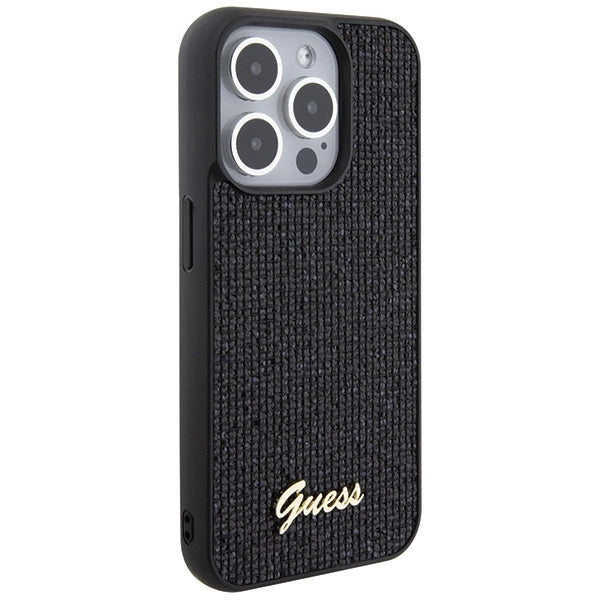 Guess Disco Metal Script-hylster til iPhone 15 Pro - sort