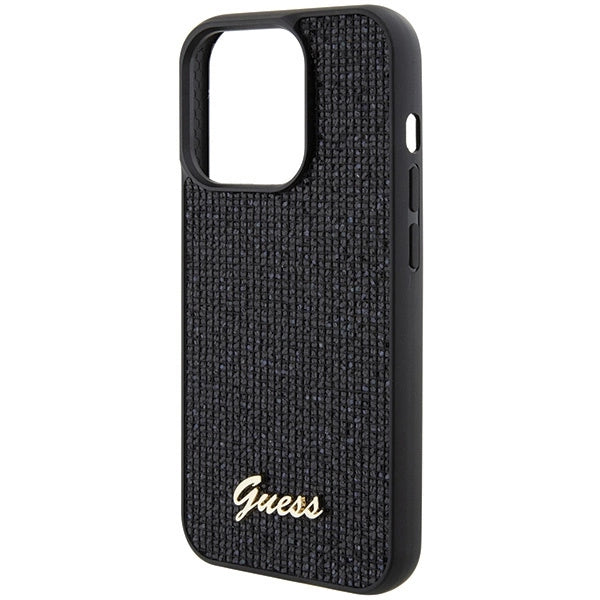 Guess Disco Metal Script-hylster til iPhone 15 Pro - sort