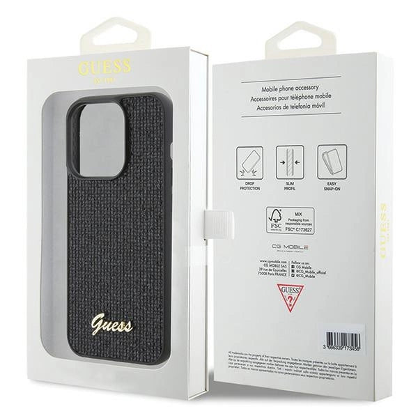 Guess Disco Metal Script-hylster til iPhone 15 Pro - sort